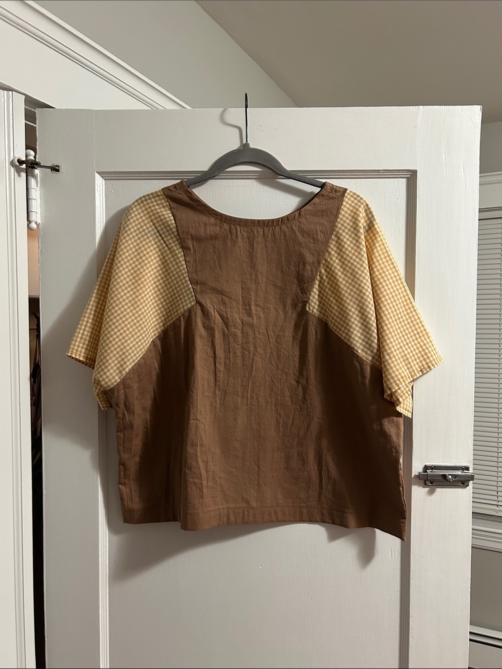 Handmade Brown and Yellow Gingham Sleeve Women's Top